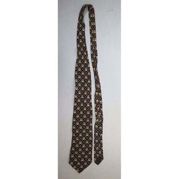 MEN'S BLUE RED CREAM GOLD GEOMETRIC PRINT 100% SILK TIE - NECK TIE - ITALY - Picture 5 of 9